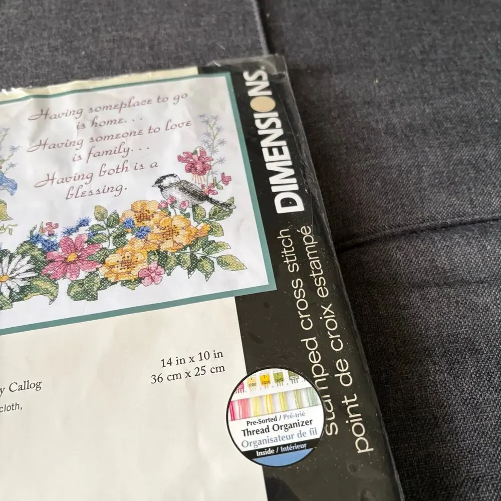 Flowery Verse Birds & Flowers Vintage Stamped Cross Stitch Kit Dimensions - 1996